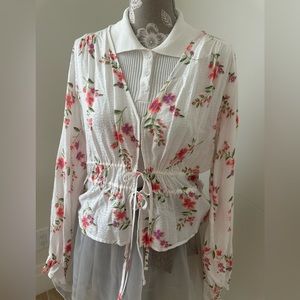 Forever 21 White Floral Cardigan, M